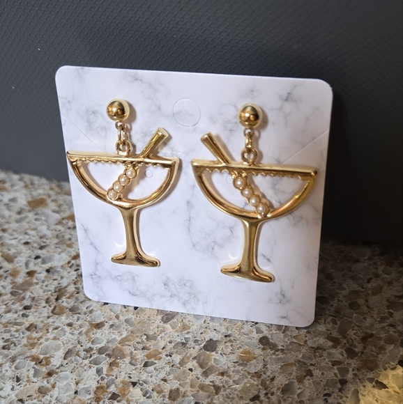 Gold Tone Wine Cups Earrings - Picture 10 of 13